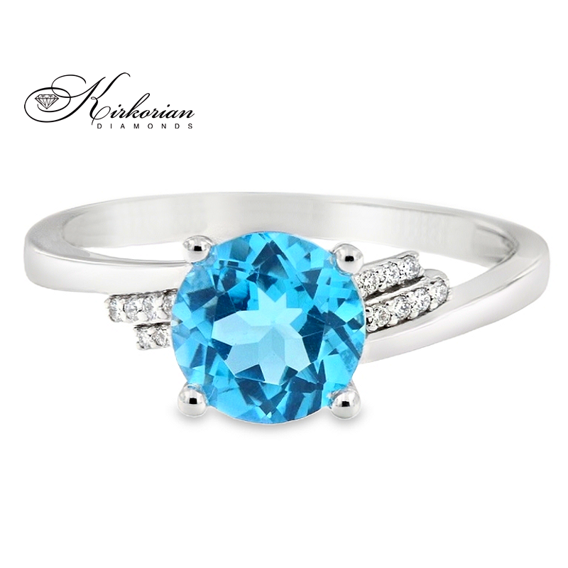 Годежен пръстен от бяло злато 14К с топаз 1 ct и диаманти 0.04 ct – код: RN153