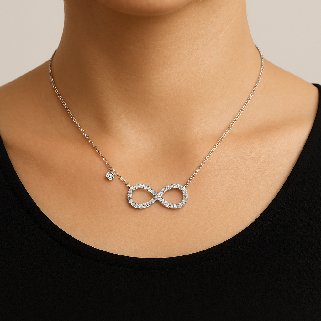 Колие Безкрайност от бяло злато 18К с диаманти 0.11ct – символ на вечна елегантност | Код S171664