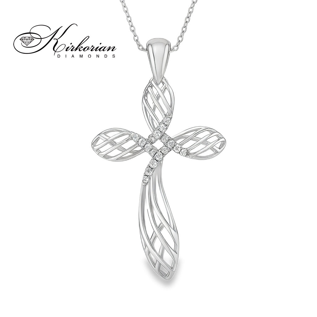 Кръст от бяло злато 18k с диаманти 0.14ct – елегантен дизайнерски модел 0096