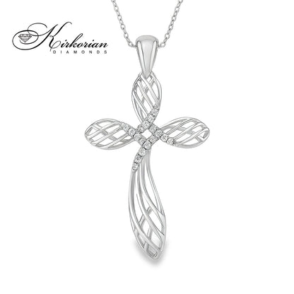 Кръст от бяло злато 18k с диаманти 0.14ct – елегантен дизайнерски модел 0096