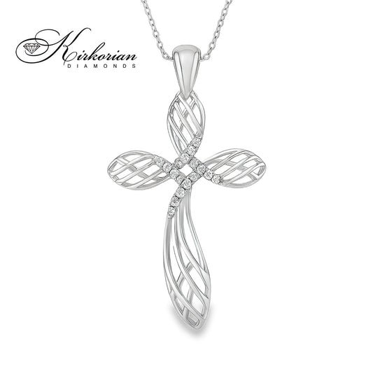 Кръст от бяло злато 18k с диаманти 0.14ct – елегантен дизайнерски модел 0096