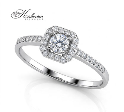 Годежен пръстен с естествени диаманти 0.38 ct от бяло злато 14К Halo дизайн 10110118B