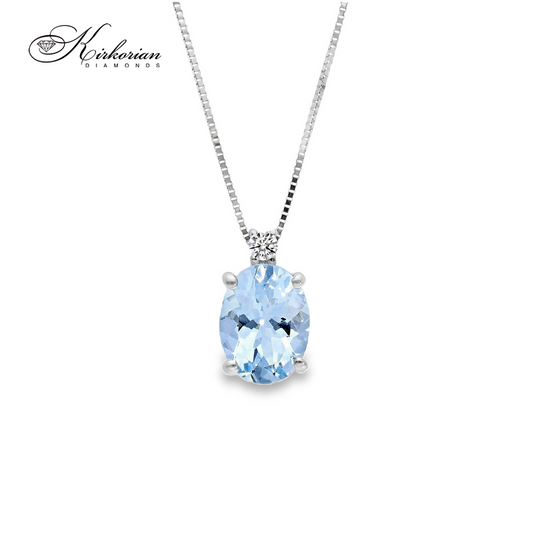 Колие от бяло злато 18k с аквамарин 1.15ct и диамант – елегантност в синьо | Kirkorian Diamonds