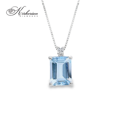Колие от бяло злато 18k с аквамарин 1.22ct и диамант – лукс и елегантност | Kirkorian Diamonds