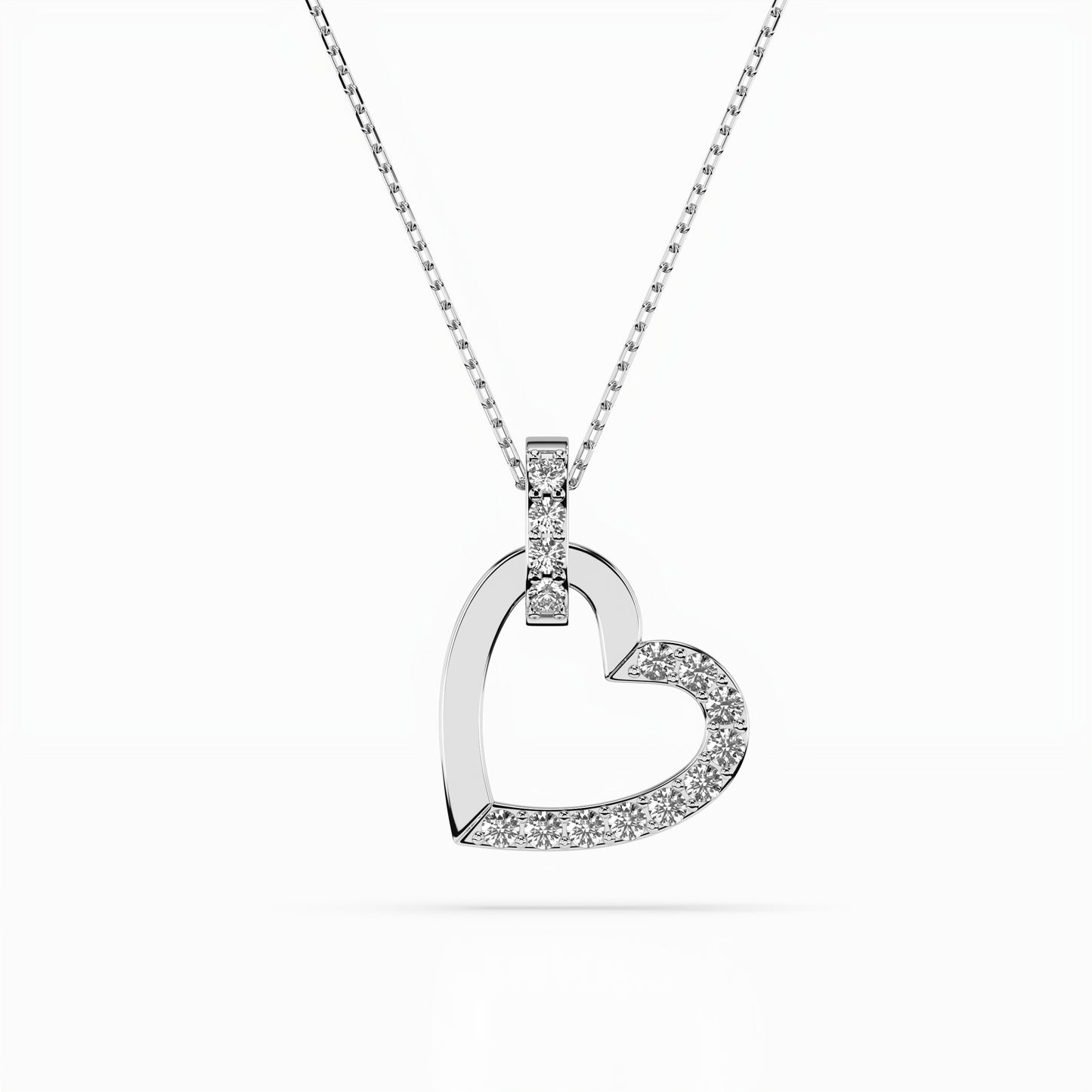 Колие сърце от бяло злато 14К с диаманти 0.18ct | Код: 104-10058
