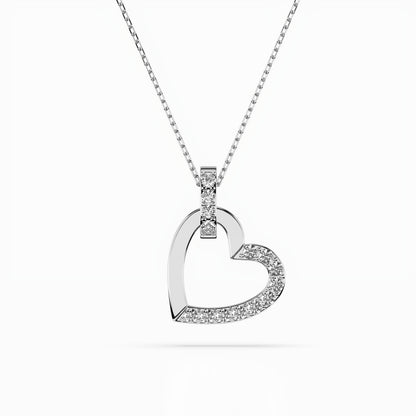 Колие сърце от бяло злато 14К с диаманти 0.18ct | Код: 104-10058