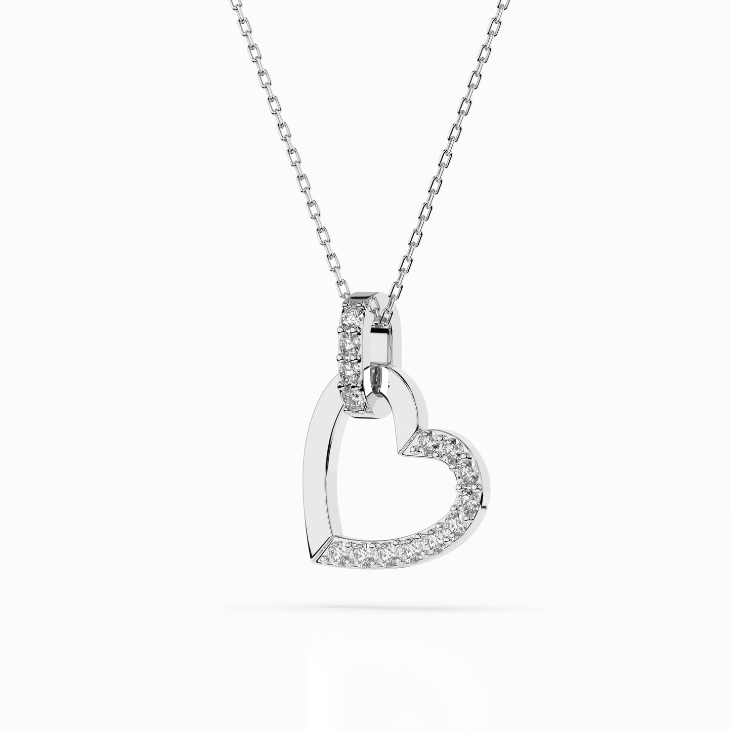 Колие сърце от бяло злато 14К с диаманти 0.18ct | Код: 104-10058