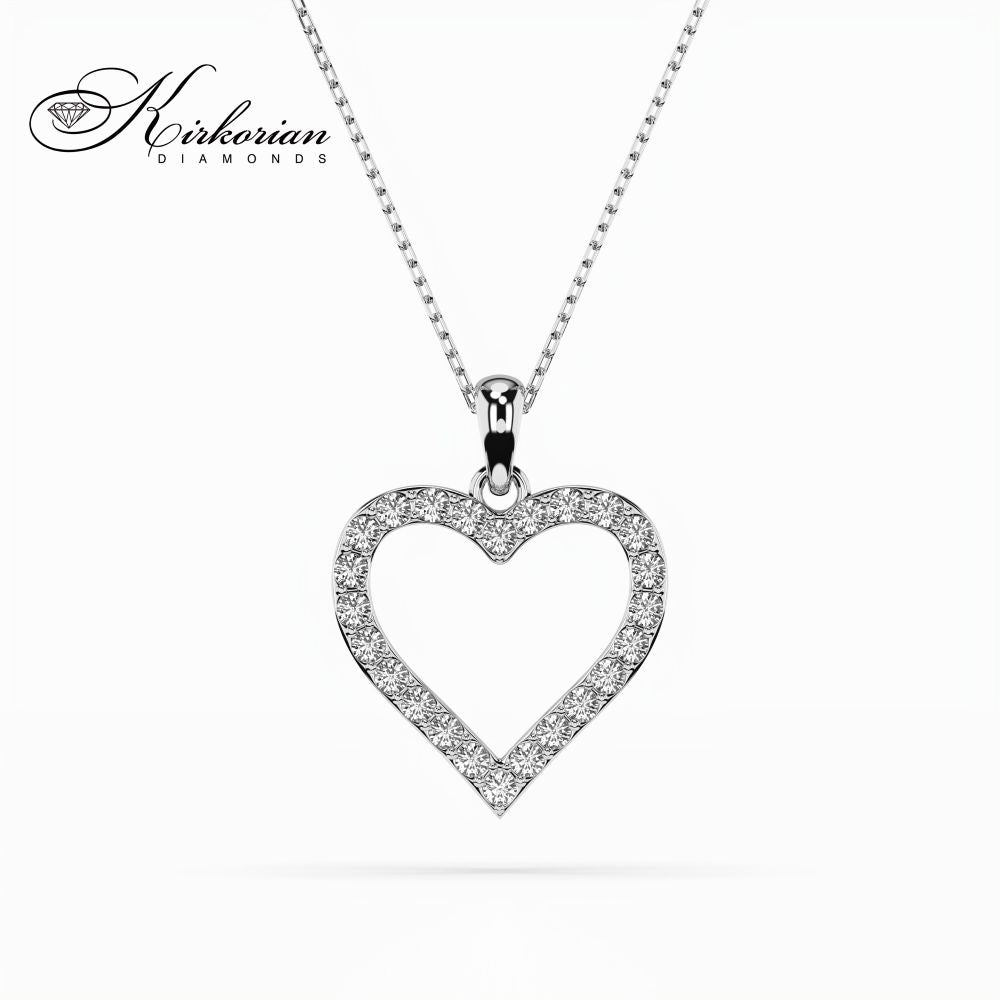 Елегантно колие сърце от бяло злато 14К с диаманти 0.31ct | Код: 104-10060