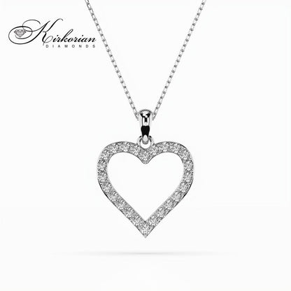 Елегантно колие сърце от бяло злато 14К с диаманти 0.31ct | Код: 104-10060