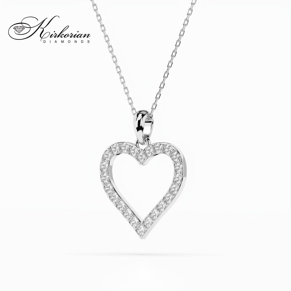 Елегантно колие сърце от бяло злато 14К с диаманти 0.31ct | Код: 104-10060