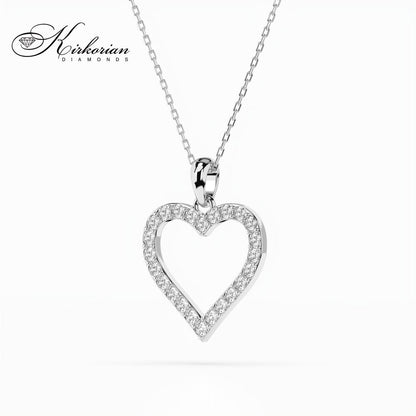 Елегантно колие сърце от бяло злато 14К с диаманти 0.31ct | Код: 104-10060