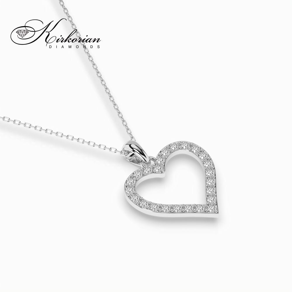 Елегантно колие сърце от бяло злато 14К с диаманти 0.31ct | Код: 104-10060