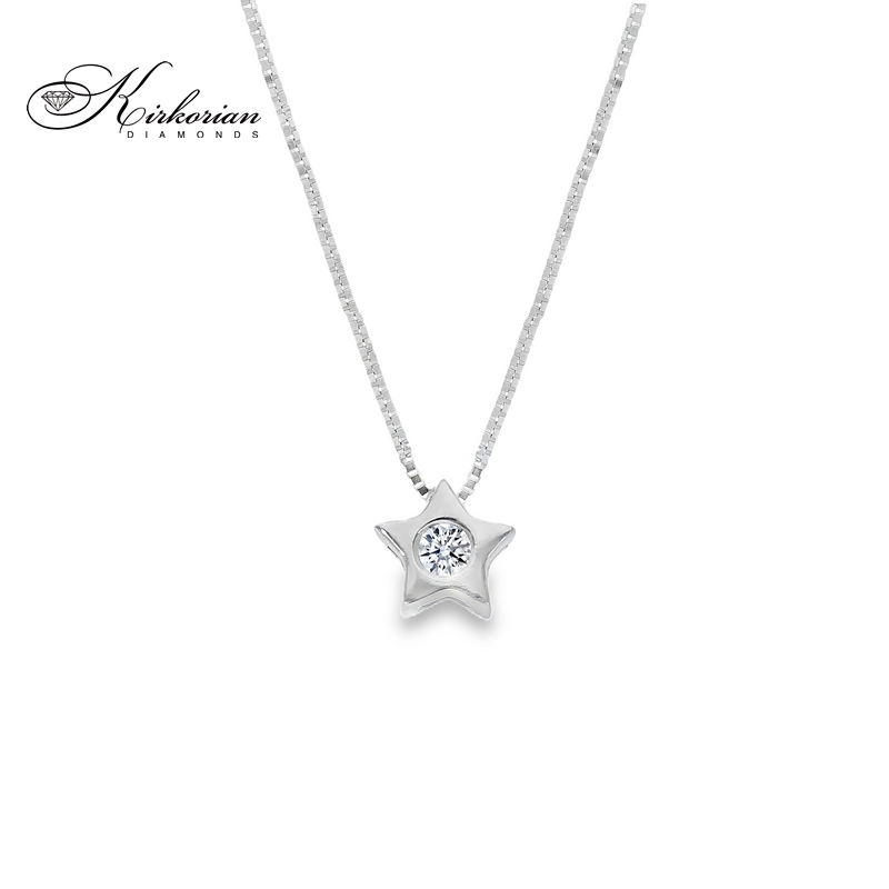 Колие звездичка от бяло злато 18К с диамант 0.03 ct | Код S151841CB | Kirkorian Diamonds