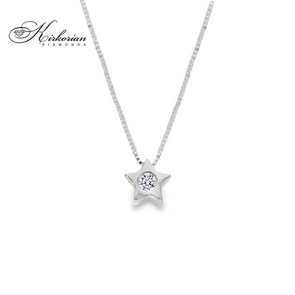 Колие звездичка от бяло злато 18К с диамант 0.03 ct | Код S151841CB | Kirkorian Diamonds