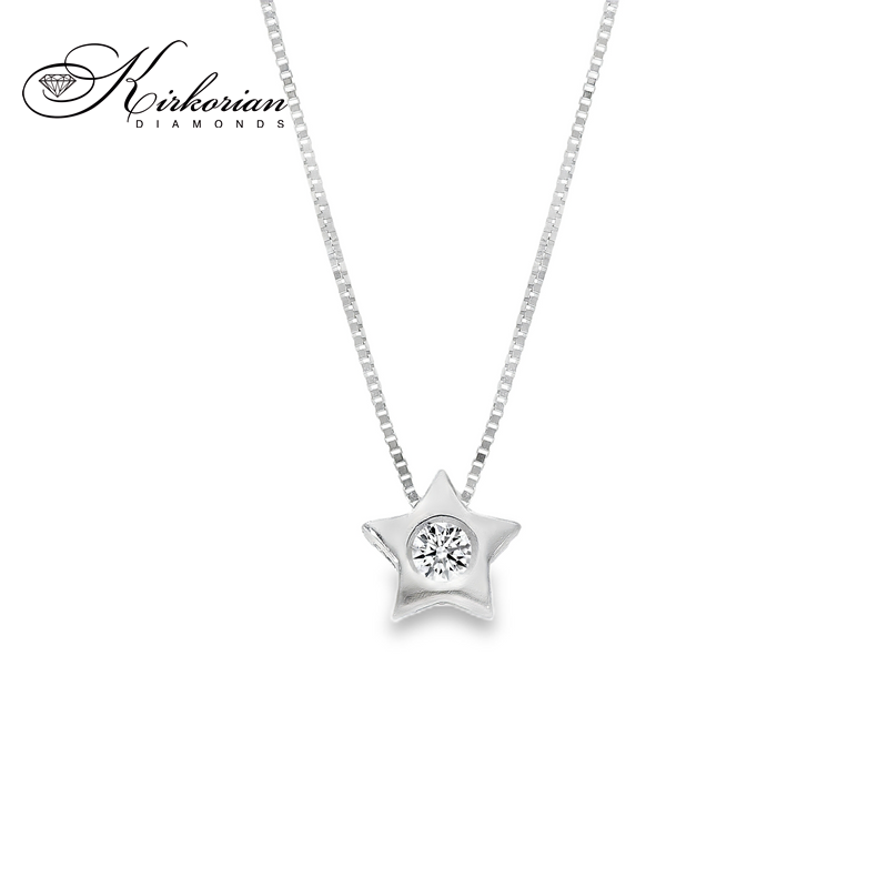 Колие звездичка от бяло злато 18К с диамант 0.05 ct | Код S151843CB | Kirkorian Diamonds