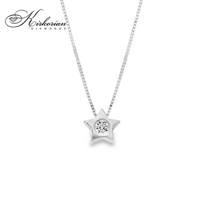 Колие звездичка от бяло злато 18К с диамант 0.05 ct | Код S151843CB | Kirkorian Diamonds
