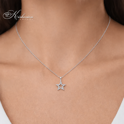 Колие звезда от бяло злато 18к с диаманти 0.07ct | Kirkorian Diamonds
