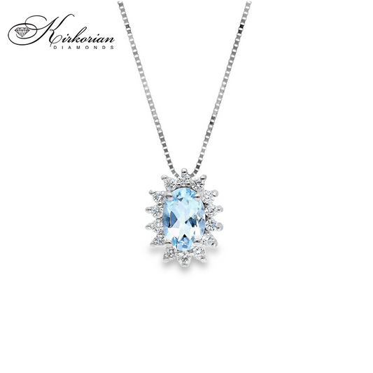 Луксозно колие с аквамарин 0.39 ct и диаманти 0.12 ct от бяло злато 18К – елегантен дизайн с KD сертификат
