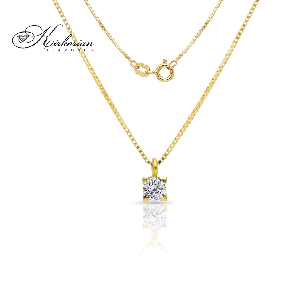 Класическо колие от жълто злато 18К с диамант 0.07 ct – минималистично колие с естествен брилянтен диамант и изчистена визия | Kirkorian Diamonds