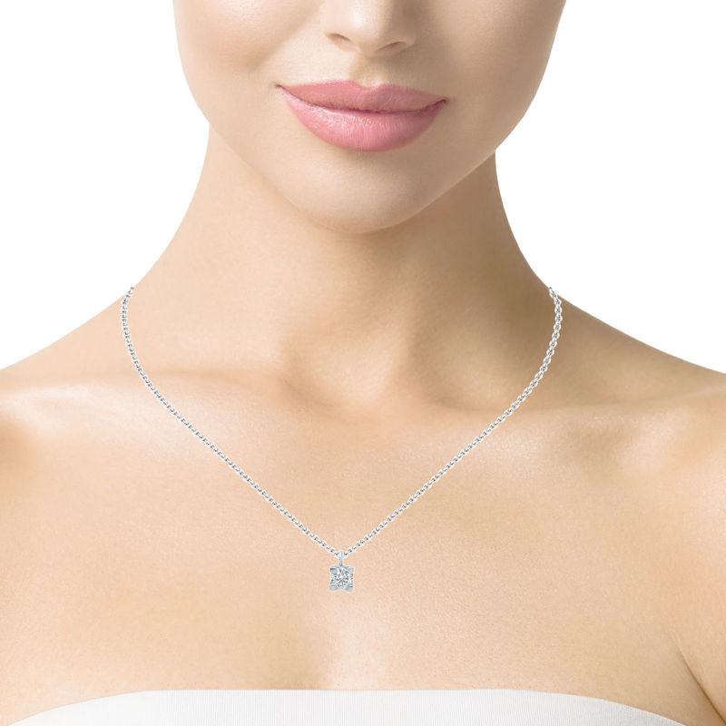 Класическо колие с един диамант 0.12 карата бяло злато 18к – Код S205005 | Kirkorian Diamonds