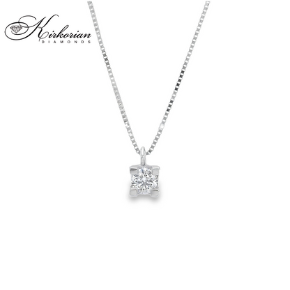 Класическо колие с един диамант 0.12 карата бяло злато 18к – Код S205005 | Kirkorian Diamonds