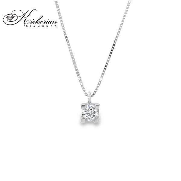 Класическо колие с един диамант 0.12 карата бяло злато 18к – Код S205005 | Kirkorian Diamonds