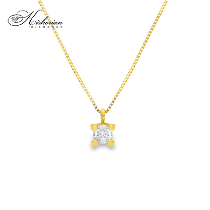 Класическо колие с един диамант 0.12 карата жълто злато 18к – Код S205005CG | Kirkorian Diamonds