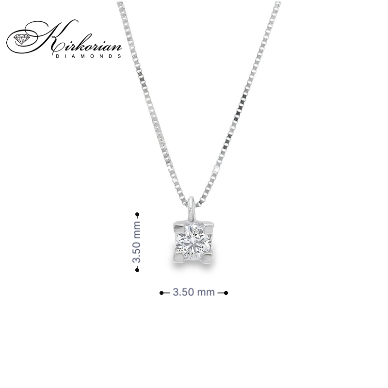 Класическо колие с един диамант 0.12 карата бяло злато 18к – Код S205005 | Kirkorian Diamonds