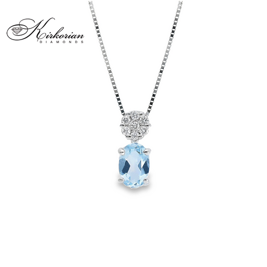 Колие от бяло злато 18 карата с аквамарин и диамант – Код S222703 | Kirkorian Diamonds