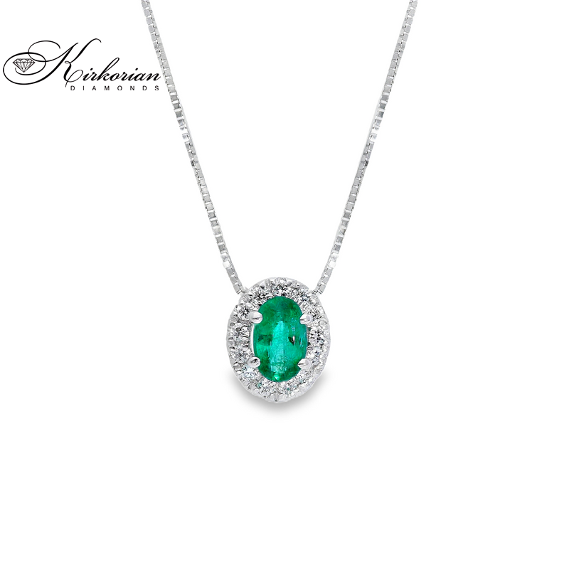 Колие от бяло злато 18 карата с смарагд и диаманти – Код S225818 | Kirkorian Diamonds
