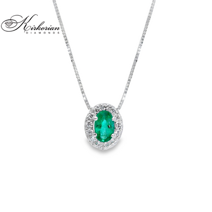 Колие от бяло злато 18 карата с смарагд и диаманти – Код S225818 | Kirkorian Diamonds