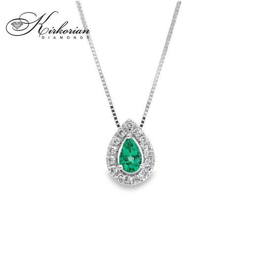 Колие от бяло злато 18 карата с смарагд и диаманти – Код S225824 | Kirkorian Diamonds