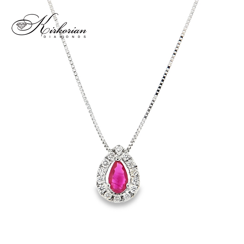 Колие от бяло злато 18 карата с рубин и диаманти – Код S225825 | Kirkorian Diamonds