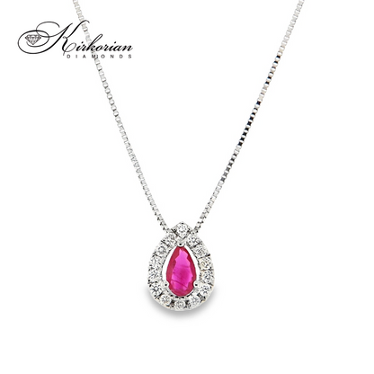Колие от бяло злато 18 карата с рубин и диаманти – Код S225825 | Kirkorian Diamonds