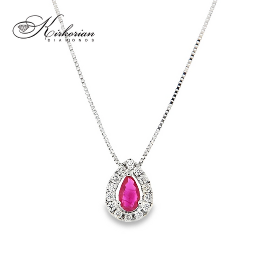 Колие от бяло злато 18 карата с рубин и диаманти – Код S225825 | Kirkorian Diamonds