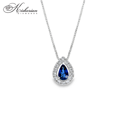 Колие бяло злато 18K с капковиден сапфир 0.25ct и диаманти 0.09ct | Kirkorian Diamonds