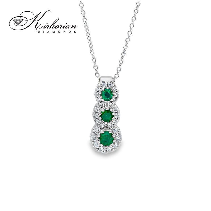 Колие от бяло злато 18К със смарагди 0.23 ct и диаманти 0.13 ct – луксозен дизайн на топ цена | Код S234403