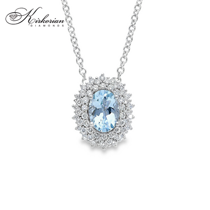 Колие бяло злато 18к с аквамарин 0.66ct и диаманти – Kirkorian Diamonds