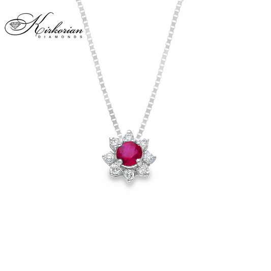 Колие бяло злато 18к с рубин 0.18ct и диаманти – Kirkorian Diamonds