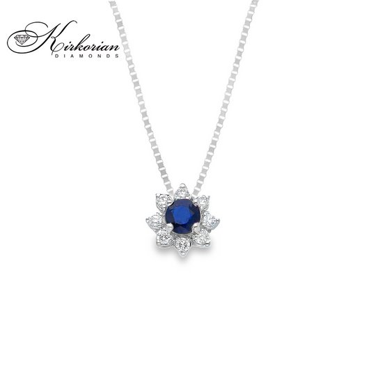 Колие бяло злато 18к със сапфир 0.18ct и диаманти – Kirkorian Diamonds