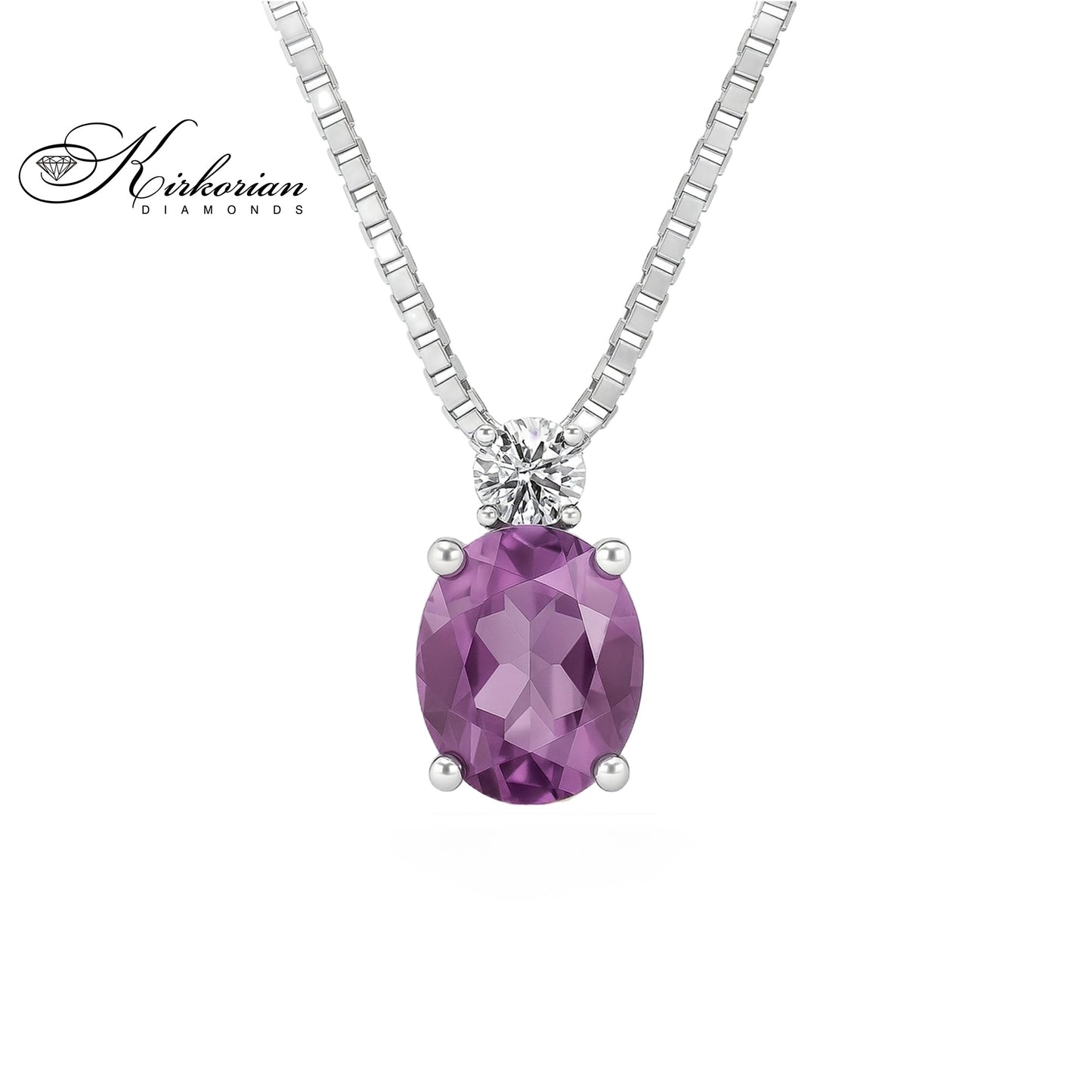Колие от бяло злато 14k с аметист 1.03ct и диамант 0.07ct – модел 331AM