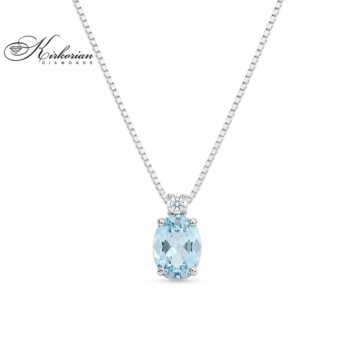 Колие от бяло злато 14K със Скай Блу Топаз 1.40 ct и естествен диамант 0.07 ct – модел 331TB от Kirkorian Diamonds