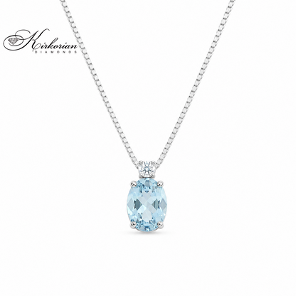 Колие от бяло злато 14K със Скай Блу Топаз 1.40 ct и естествен диамант 0.07 ct – модел 331TB от Kirkorian Diamonds
