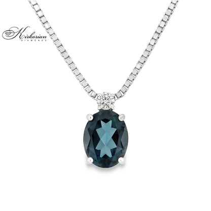 Колие от бяло злато 14k с Лондон Блу Топаз 1.32ct и диамант 0.07ct – модел 331TL