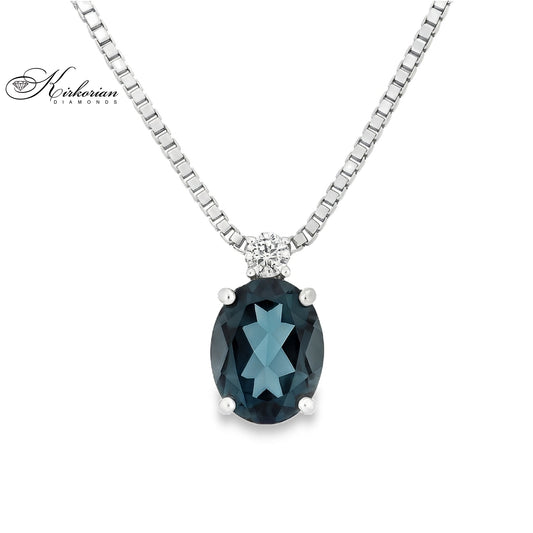 Колие от бяло злато 14k с Лондон Блу Топаз 1.32ct и диамант 0.07ct – модел 331TL