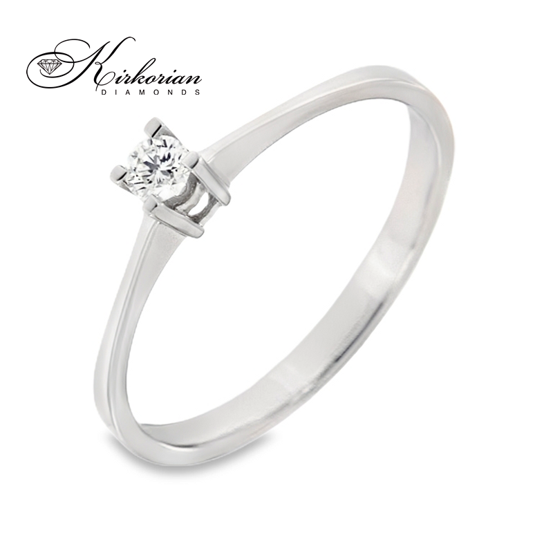 Годежен пръстен от бяло злато 14К с диамант 0.10 ct – код K343