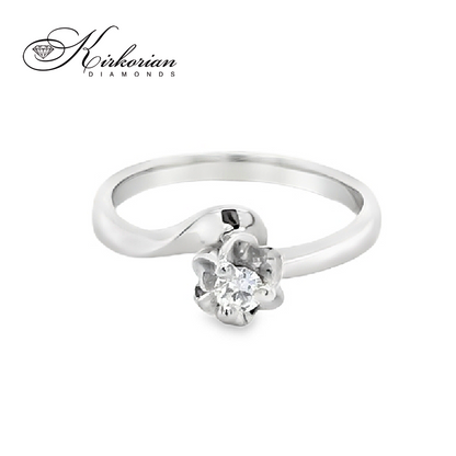 Годежен пръстен от бяло злато 14К с диамант 0.10 ct – код K356