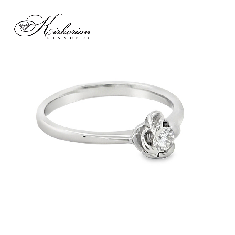 Годежен пръстен от бяло злато 14К с диамант 0.10 ct – код K360