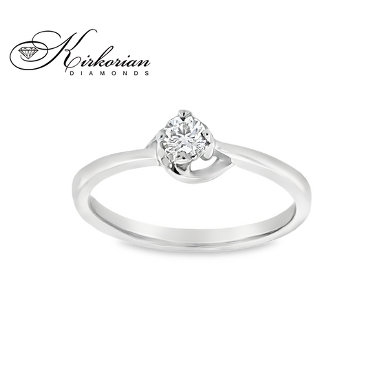 Годежен пръстен от бяло злато 14К с диамант 0.12 ct – код K361