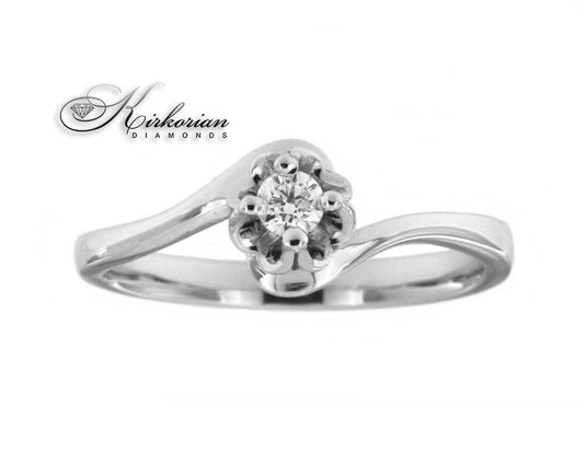 Годежен пръстен от бяло злато 14К с диамант 0.10 ct – класическа шлифовка, код: K363